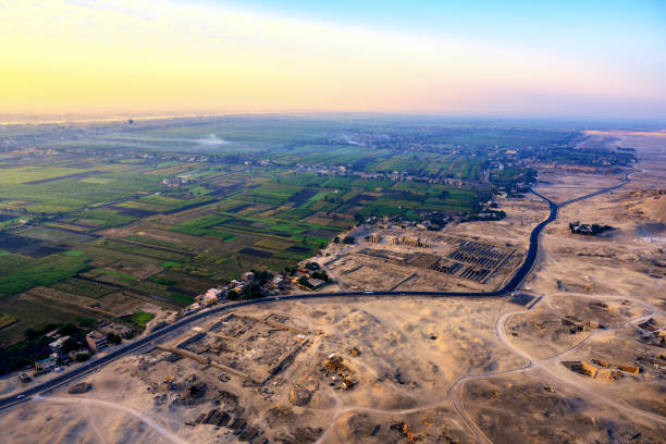 Aerial View from Ballon Over Luxor Near by the Hatschepsut temple, Luxor, Egypt