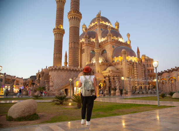 Happy tourist woman backpacker traveler take a selfie photo on Sharm El Sheikh